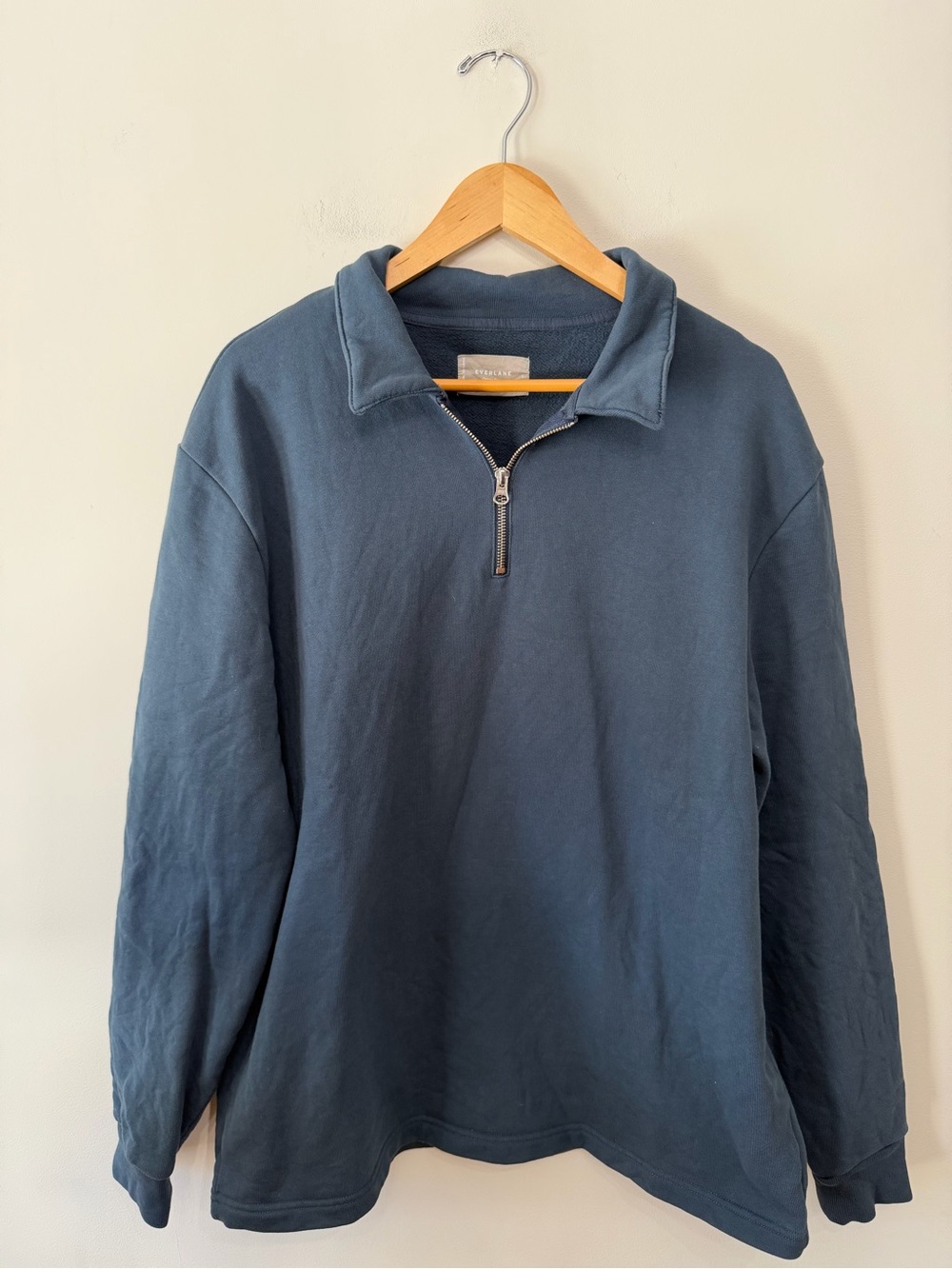 Everlane The Track Quarter Zip Cotton Sweatshirt Navy Blue Pullover Men’s L